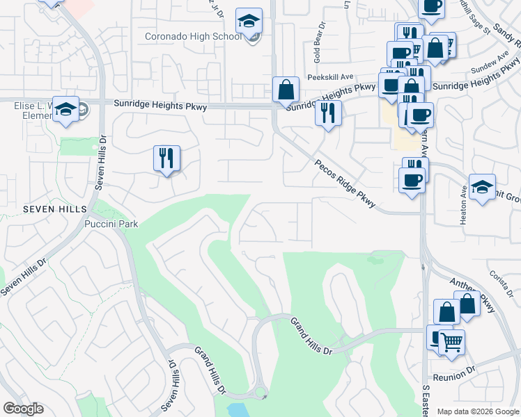 map of restaurants, bars, coffee shops, grocery stores, and more near 2826 Athens Ridge Drive in Henderson