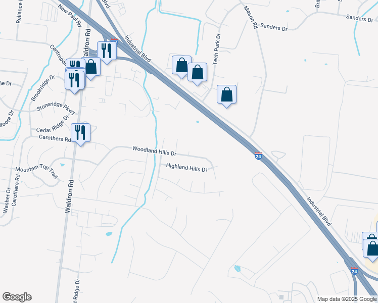 map of restaurants, bars, coffee shops, grocery stores, and more near Glen Summer Court in La Vergne