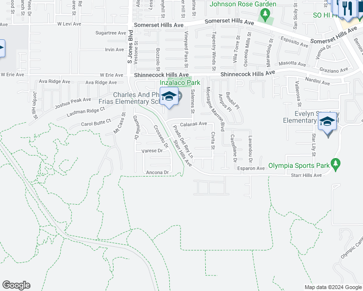 map of restaurants, bars, coffee shops, grocery stores, and more near 11177 Prado Del Rey Lane in Las Vegas