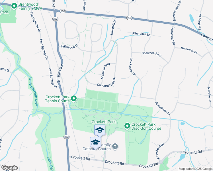 map of restaurants, bars, coffee shops, grocery stores, and more near 1226 Concord Hunt Drive in Brentwood
