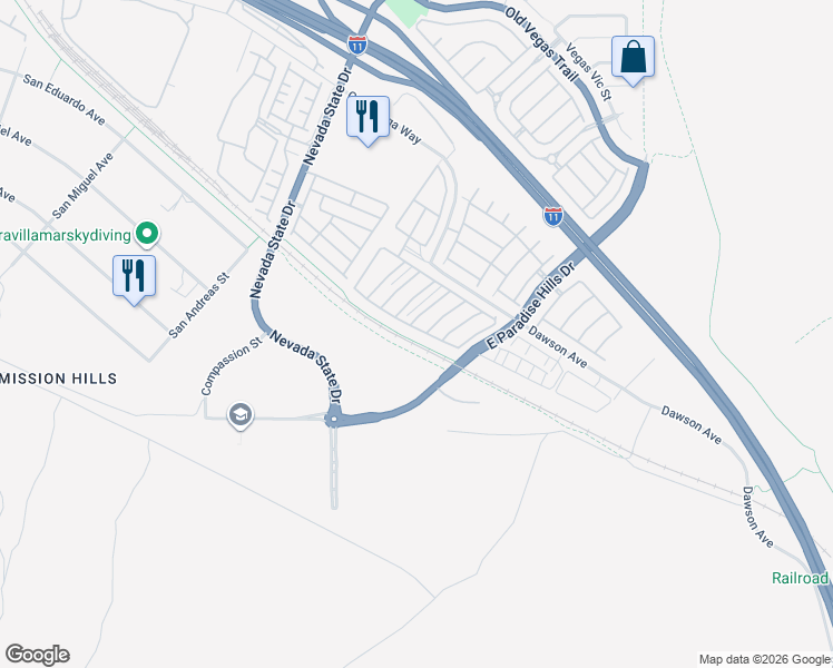 map of restaurants, bars, coffee shops, grocery stores, and more near 1173 Paradise Mountain Tr in Henderson