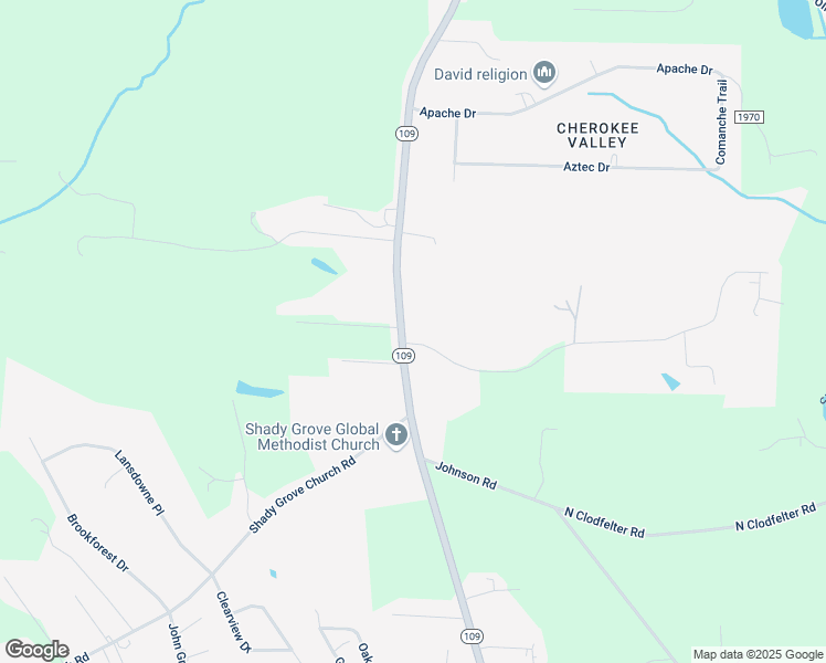 map of restaurants, bars, coffee shops, grocery stores, and more near 6762 Old State Highway 109 in Winston-Salem