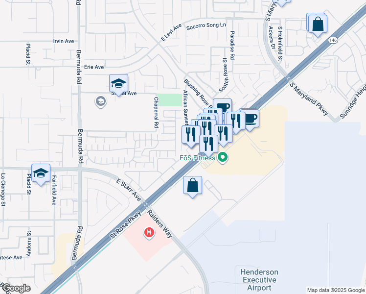 map of restaurants, bars, coffee shops, grocery stores, and more near 11189 African Sunset Street in Henderson