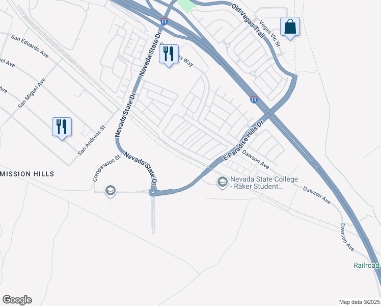 map of restaurants, bars, coffee shops, grocery stores, and more near 1173 Paradise Mountain Tr in Henderson
