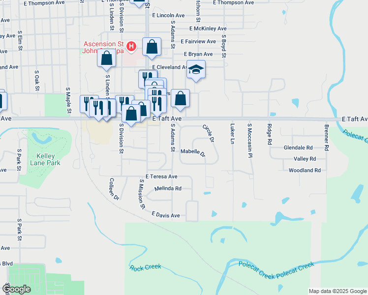 map of restaurants, bars, coffee shops, grocery stores, and more near 826 Henshaw Avenue in Sapulpa
