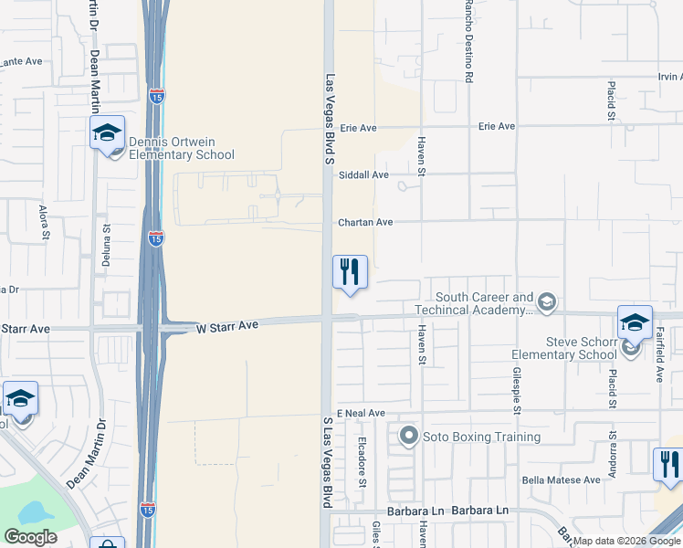map of restaurants, bars, coffee shops, grocery stores, and more near 58 Buckthorn Ridge Court in Las Vegas