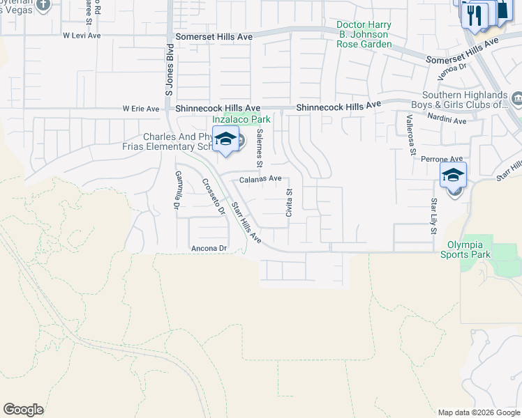 map of restaurants, bars, coffee shops, grocery stores, and more near 5700 Bracana Court in Las Vegas