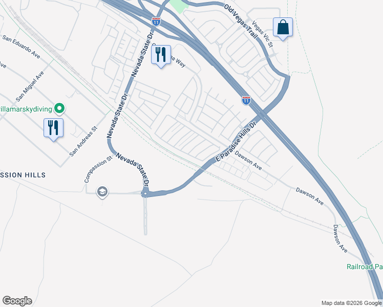 map of restaurants, bars, coffee shops, grocery stores, and more near 1171 Gecko Road in Henderson