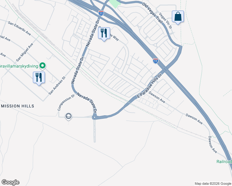 map of restaurants, bars, coffee shops, grocery stores, and more near 1171 Gecko Road in Henderson