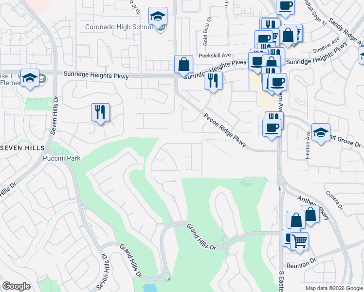 map of restaurants, bars, coffee shops, grocery stores, and more near 2795 Athens Ridge Drive in Henderson