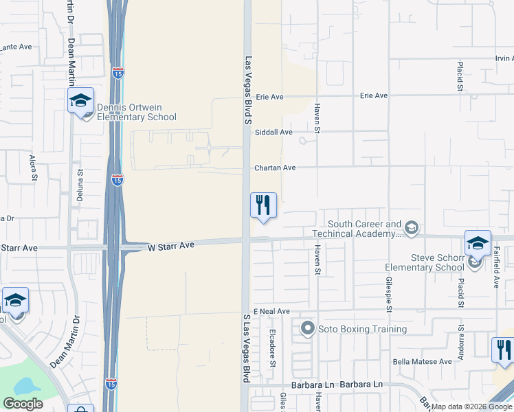 map of restaurants, bars, coffee shops, grocery stores, and more near 58 Buckthorn Ridge Court in Las Vegas