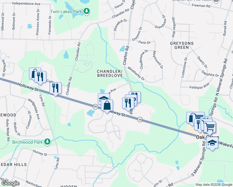 map of restaurants, bars, coffee shops, grocery stores, and more near 212 Breedlove Avenue in Durham