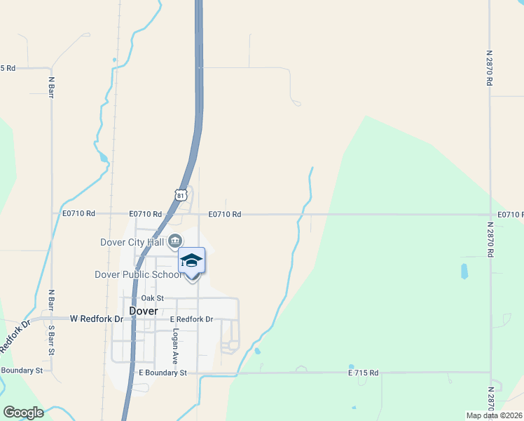 map of restaurants, bars, coffee shops, grocery stores, and more near E0710 Road in Dover