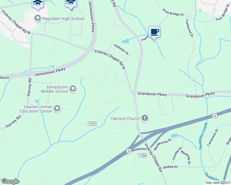 map of restaurants, bars, coffee shops, grocery stores, and more near 5406 Hidden Valley Road in Greensboro