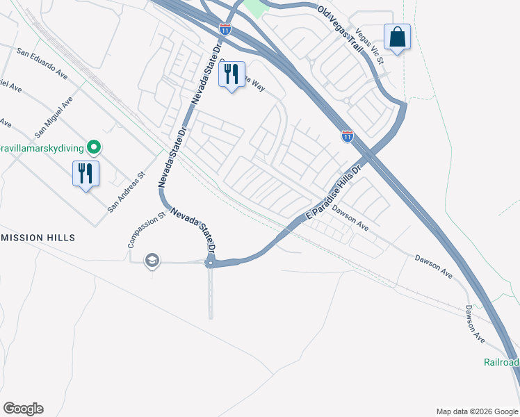map of restaurants, bars, coffee shops, grocery stores, and more near 1171 Paradise Mountain Tr in Henderson