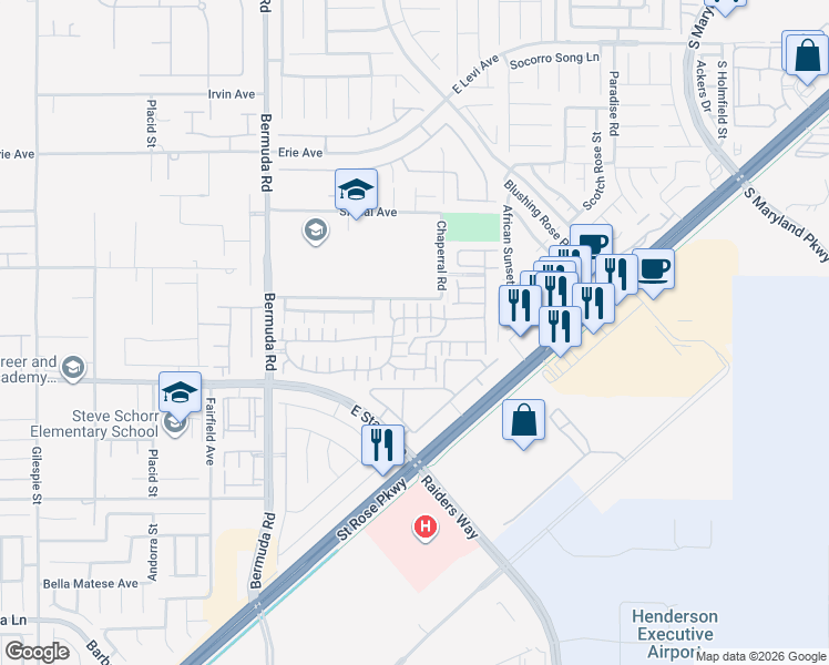 map of restaurants, bars, coffee shops, grocery stores, and more near 1139 Via Partito in Henderson