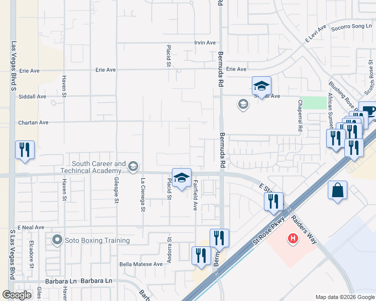 map of restaurants, bars, coffee shops, grocery stores, and more near 338 Cantiga Avenue in Las Vegas