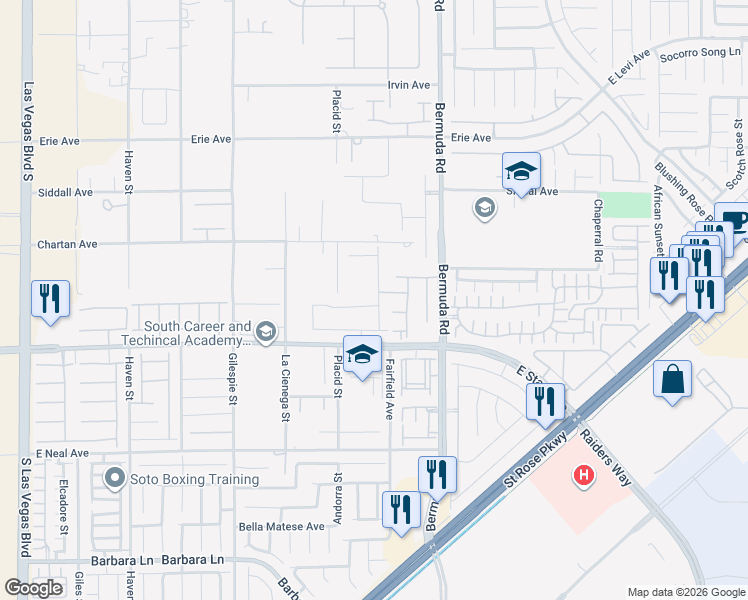 map of restaurants, bars, coffee shops, grocery stores, and more near 338 Cantiga Avenue in Las Vegas