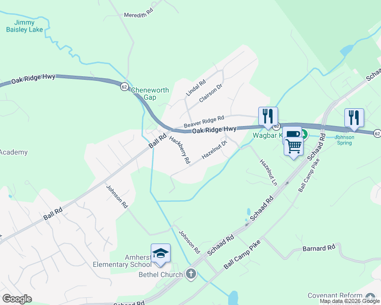 map of restaurants, bars, coffee shops, grocery stores, and more near 3404 Hackberry Road in Knoxville