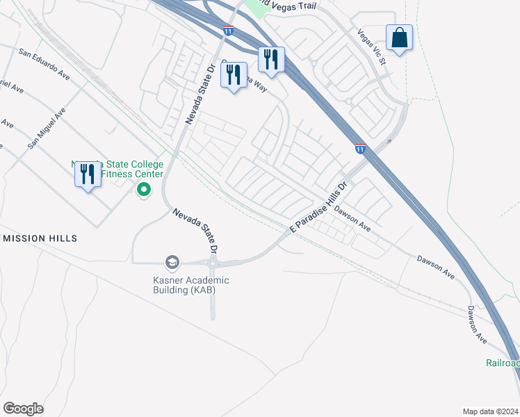 map of restaurants, bars, coffee shops, grocery stores, and more near 1169 Paradise Mountain Tr in Henderson