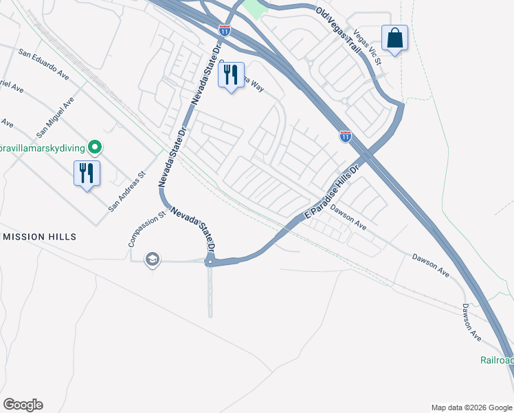 map of restaurants, bars, coffee shops, grocery stores, and more near 1169 Paradise Mountain Tr in Henderson
