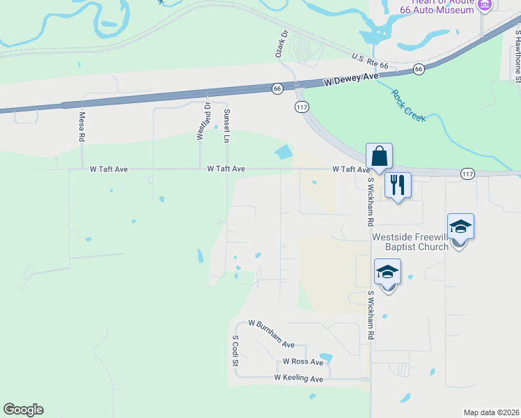map of restaurants, bars, coffee shops, grocery stores, and more near 287 Westland in Sapulpa