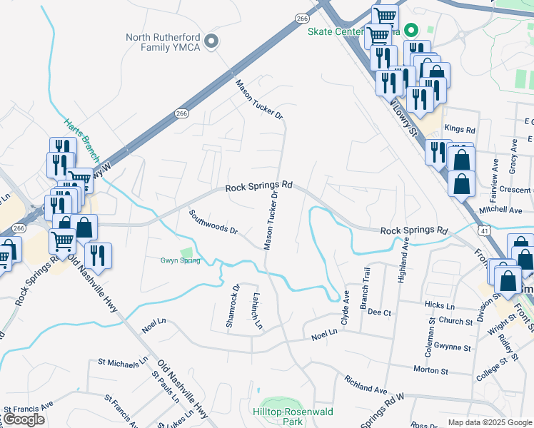 map of restaurants, bars, coffee shops, grocery stores, and more near 721 Mason Tucker Drive in Smyrna