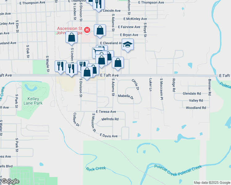 map of restaurants, bars, coffee shops, grocery stores, and more near 826 Henshaw Avenue in Sapulpa