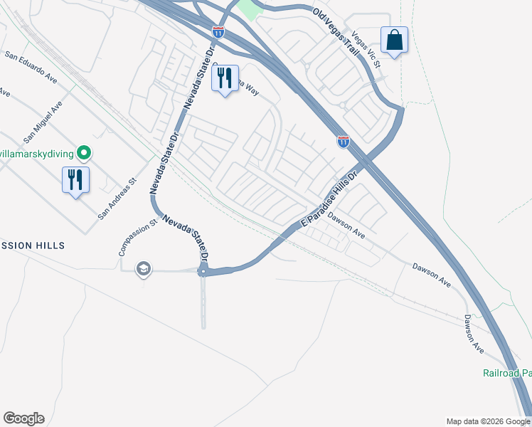 map of restaurants, bars, coffee shops, grocery stores, and more near 1171 Gecko Road in Henderson