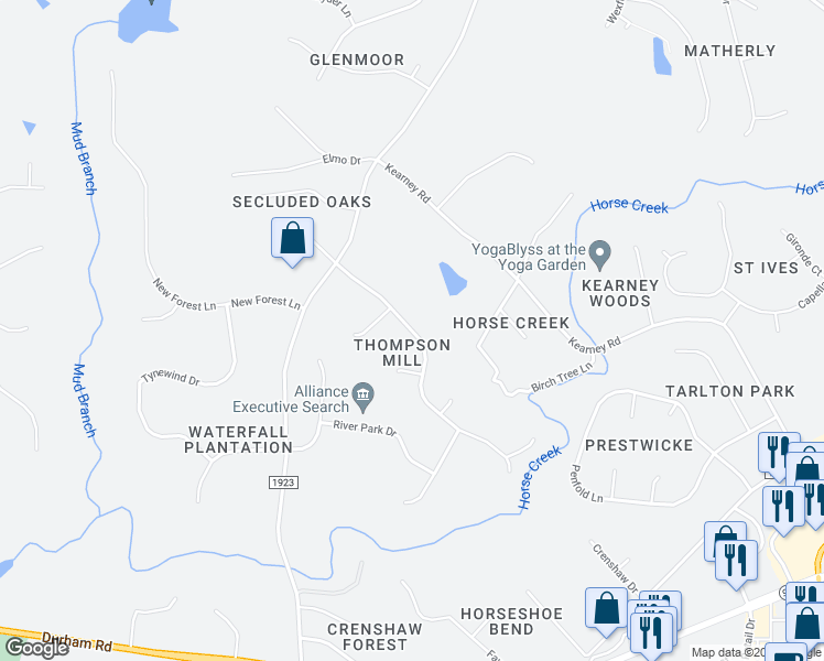 map of restaurants, bars, coffee shops, grocery stores, and more near 2408 Mica Mine Lane in Wake Forest