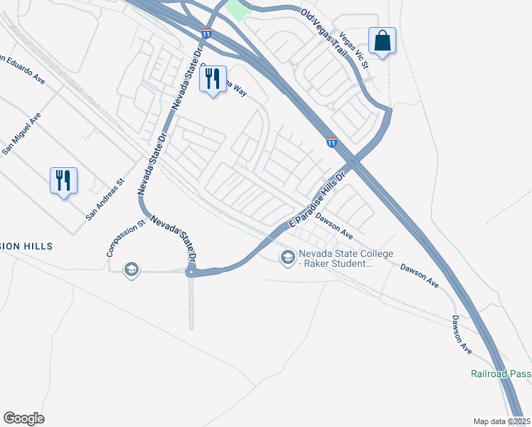 map of restaurants, bars, coffee shops, grocery stores, and more near 1167 Paradise Home Road in Henderson