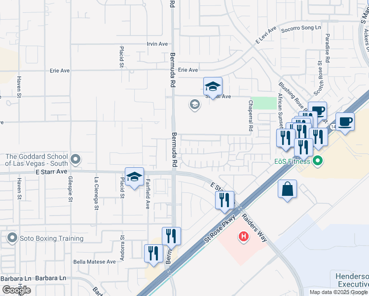 map of restaurants, bars, coffee shops, grocery stores, and more near 1136 Via Degli in Henderson
