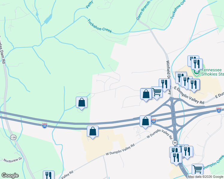 map of restaurants, bars, coffee shops, grocery stores, and more near 177 Bass Pro Drive in Kodak