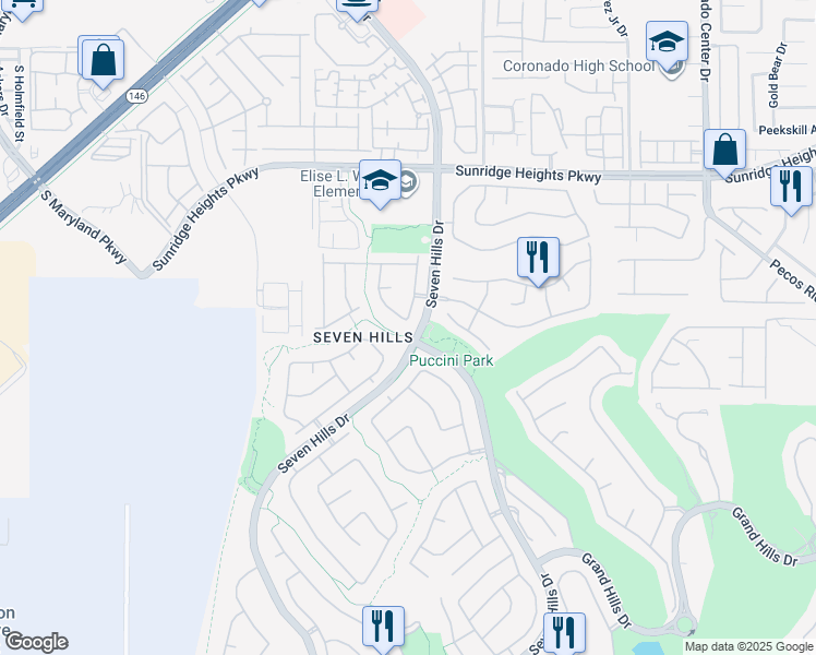 map of restaurants, bars, coffee shops, grocery stores, and more near 1149 Scenic Crest Drive in Henderson