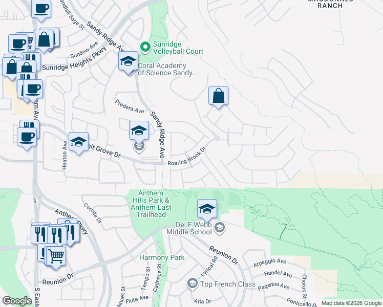 map of restaurants, bars, coffee shops, grocery stores, and more near 2271 Smokey Sky Drive in Henderson