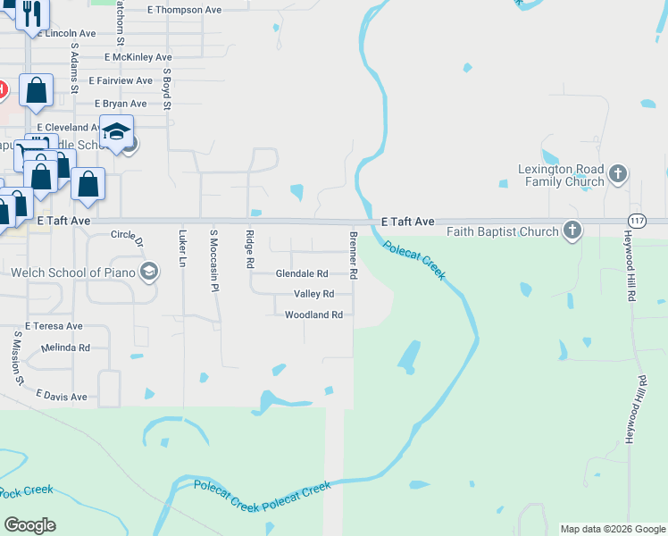map of restaurants, bars, coffee shops, grocery stores, and more near 1925 Glendale Road in Sapulpa