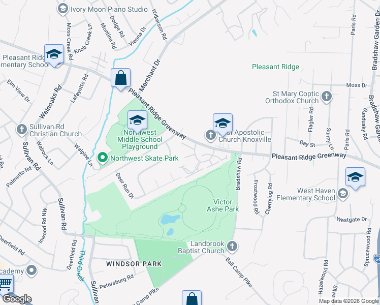 map of restaurants, bars, coffee shops, grocery stores, and more near 5205 Vanardo Way in Knoxville
