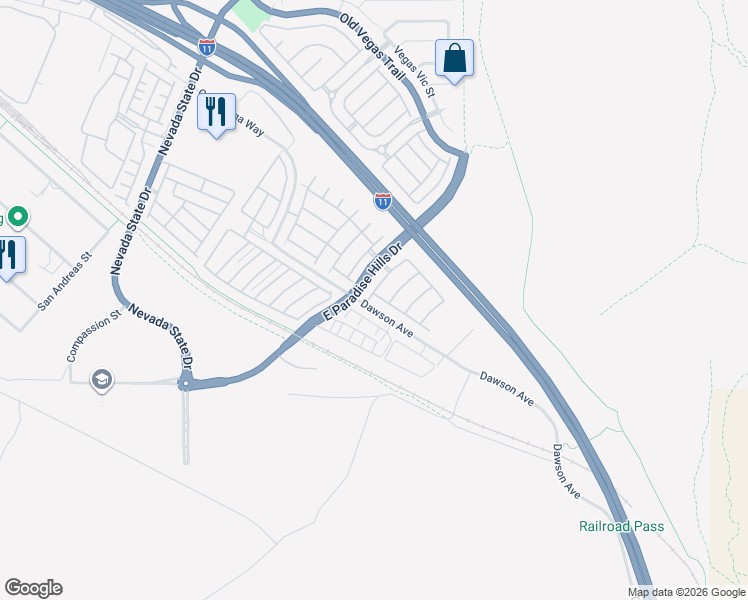 map of restaurants, bars, coffee shops, grocery stores, and more near 1305 Allegheny Moon Terrace in Henderson