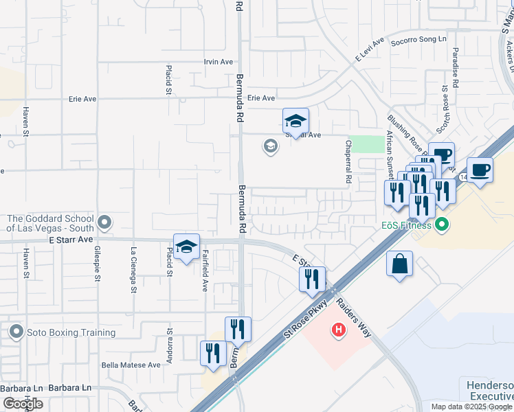 map of restaurants, bars, coffee shops, grocery stores, and more near 1136 Via Degli in Henderson