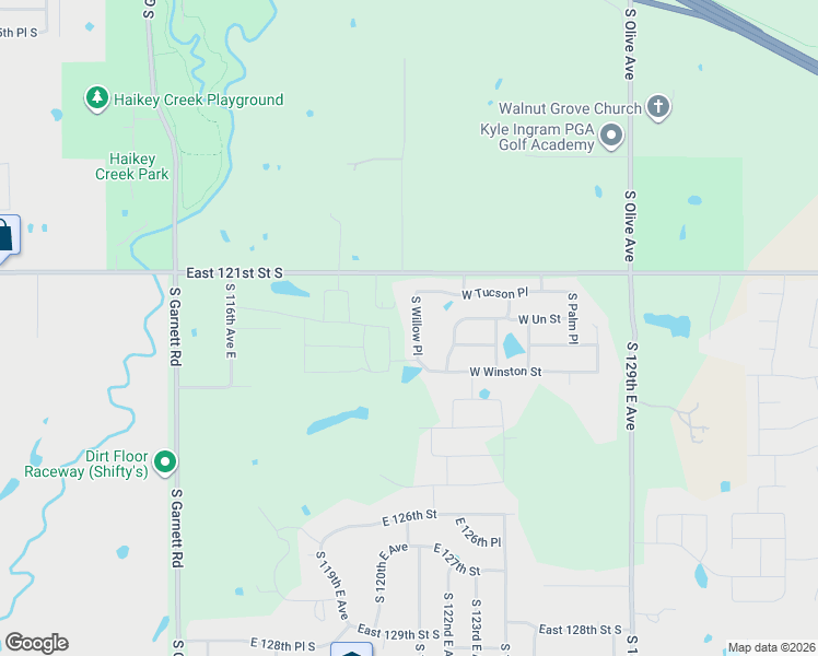 map of restaurants, bars, coffee shops, grocery stores, and more near 6618 South Willow Place in Broken Arrow