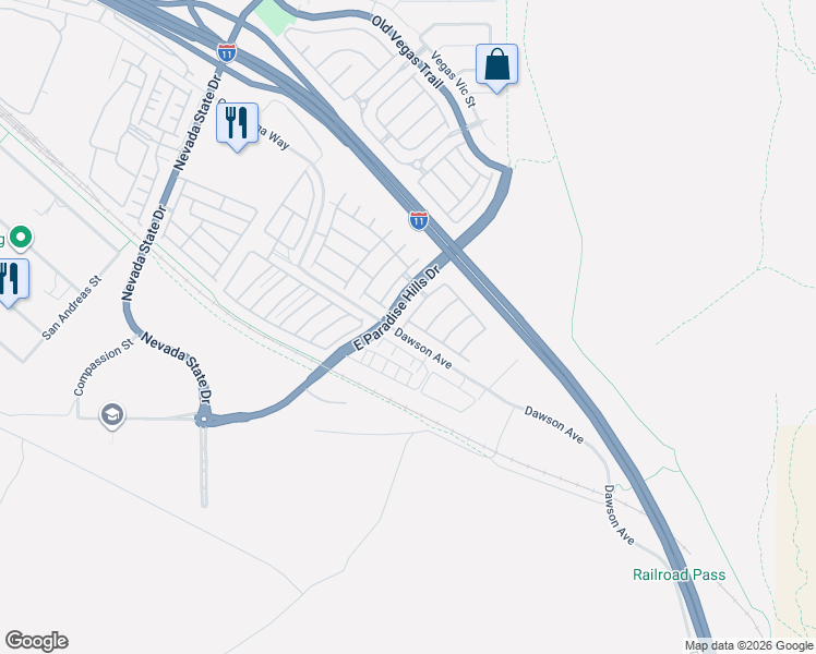 map of restaurants, bars, coffee shops, grocery stores, and more near 1305 Allegheny Moon Terrace in Henderson