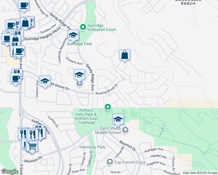 map of restaurants, bars, coffee shops, grocery stores, and more near 2271 Smokey Sky Drive in Henderson