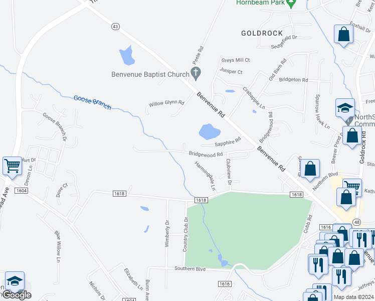 map of restaurants, bars, coffee shops, grocery stores, and more near 2205 Sawgrass Road in Rocky Mount