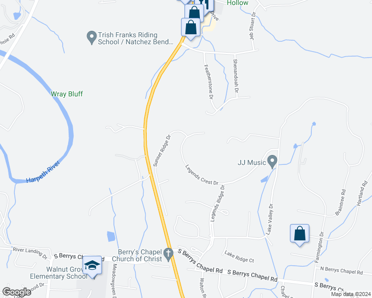 map of restaurants, bars, coffee shops, grocery stores, and more near 664 Legends Crest Drive in Franklin