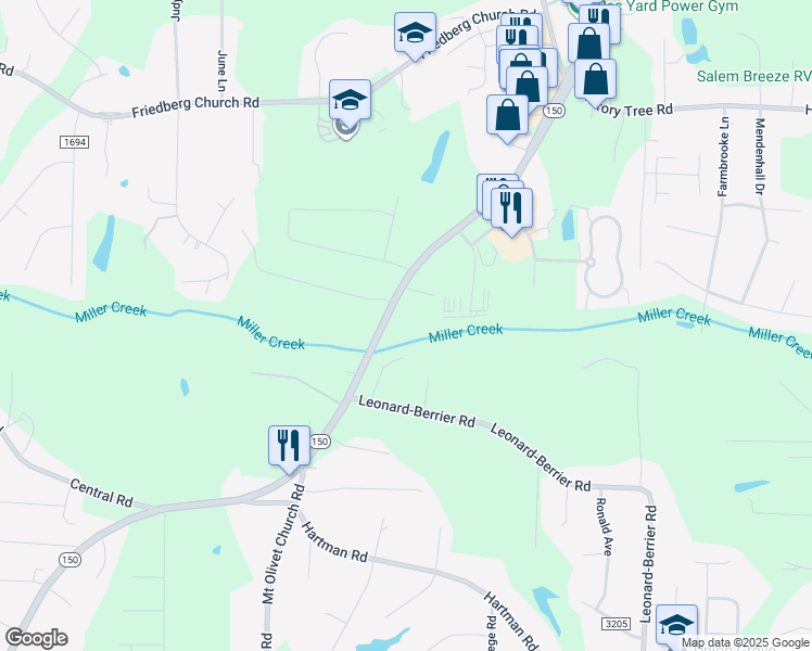 map of restaurants, bars, coffee shops, grocery stores, and more near 5267 North North Carolina Highway 150 in Lexington