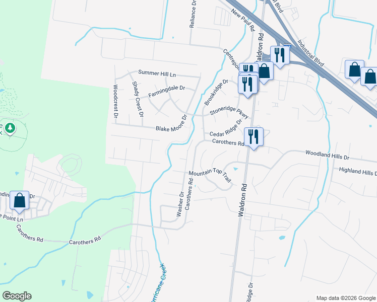 map of restaurants, bars, coffee shops, grocery stores, and more near 160 Washer Drive in La Vergne