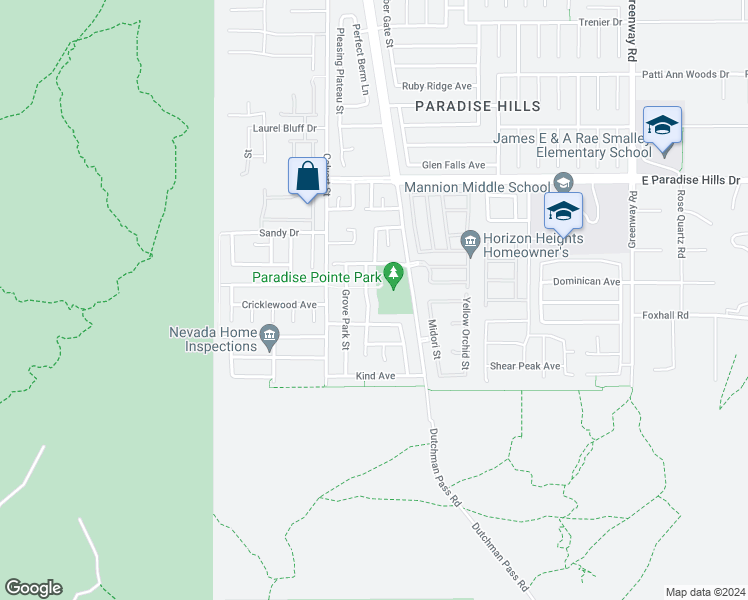 map of restaurants, bars, coffee shops, grocery stores, and more near 1156 Highbury Grove Street in Henderson