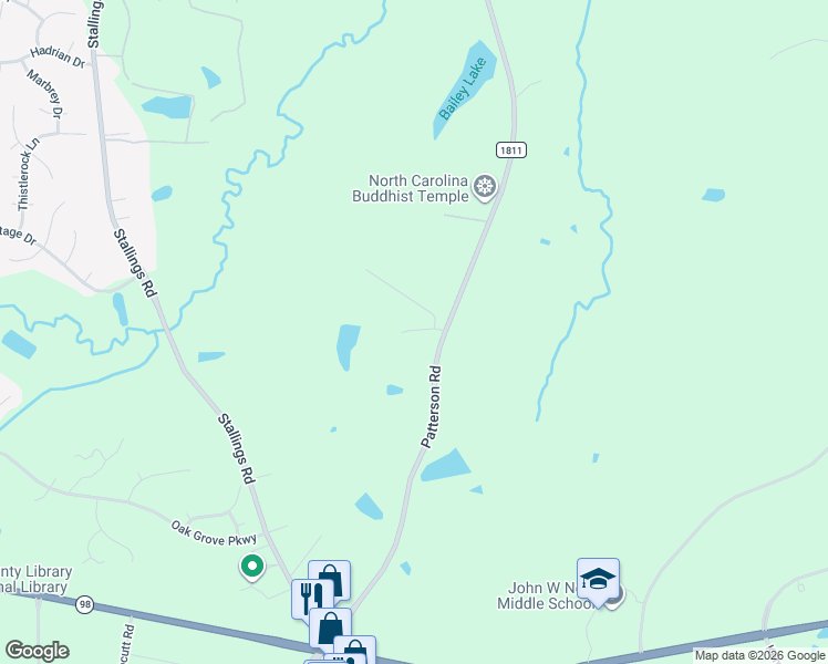 map of restaurants, bars, coffee shops, grocery stores, and more near 615 Patterson Road in Durham