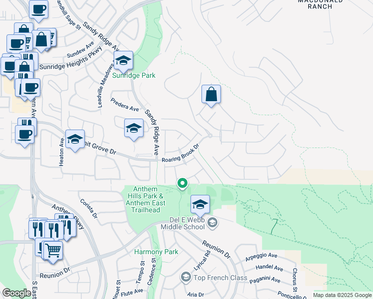 map of restaurants, bars, coffee shops, grocery stores, and more near 2269 Smokey Sky Drive in Henderson