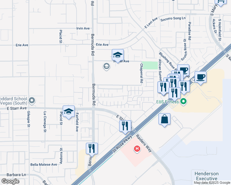 map of restaurants, bars, coffee shops, grocery stores, and more near 1129 Autumn Dove Court in Henderson